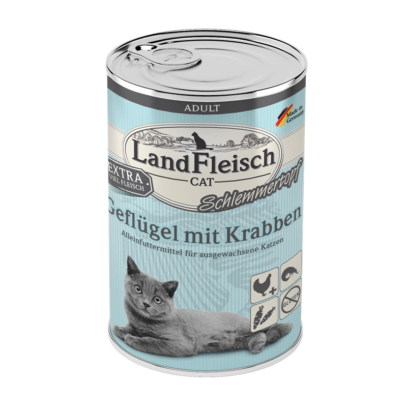 LandFleisch Cat Adult Schlemmertopf Poultry With Crabs 6 X 14.1oz (9,13 €/ KG)