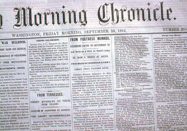 1864 CWar newspaper FORDS THEATER Lincoln Assassination