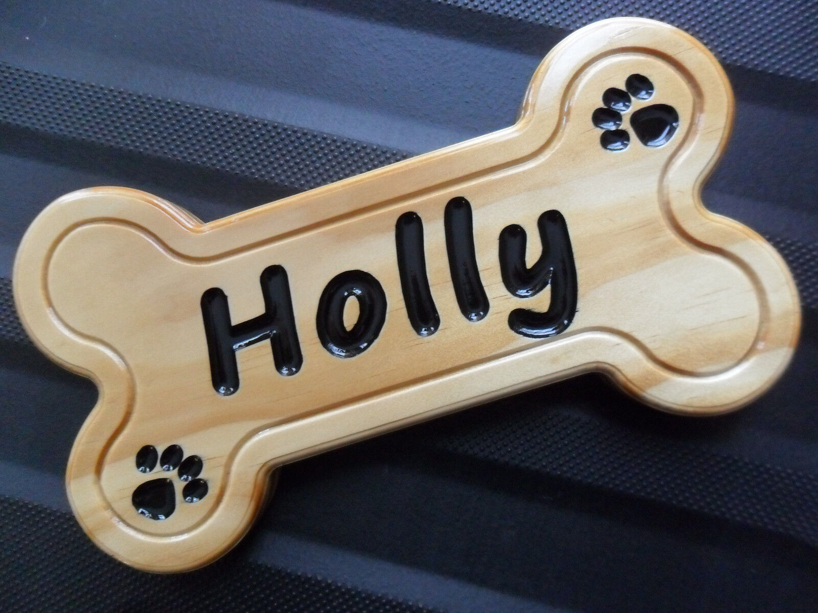 Custom / Personalized Pet Name Dog Bone Shaped Sign -Carved & Finished Pine Wood