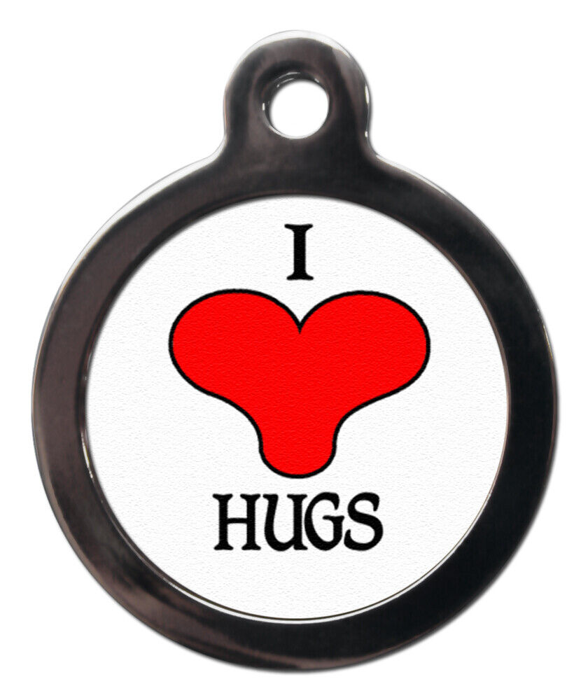 Pet ID fun love Tag I ❤ HUGS Tag, keyring personalised