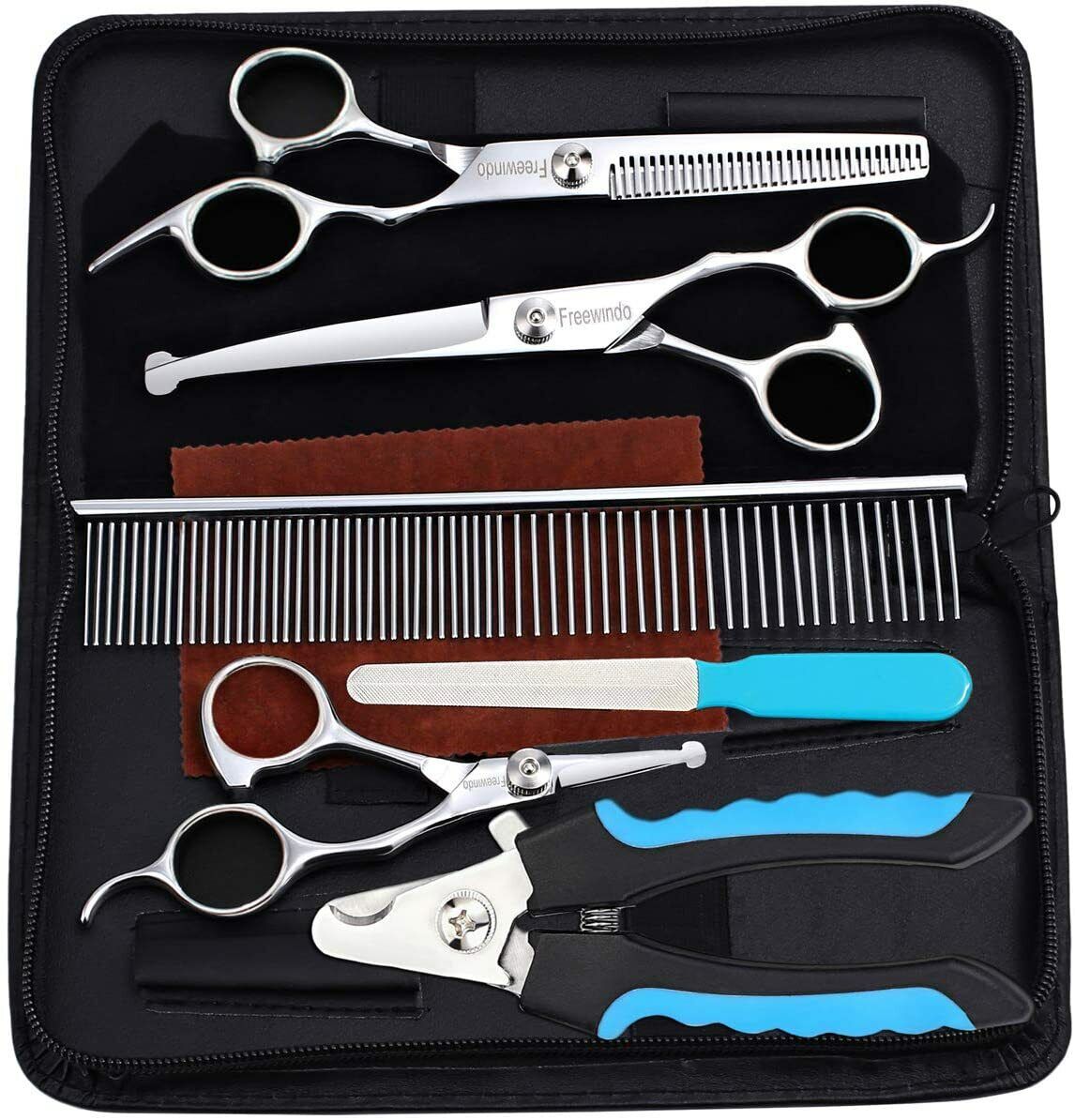 8pcs/set Dog Grooming Scissors Kit, Trimmer Kit Curved Shears Toe Nail Clippers