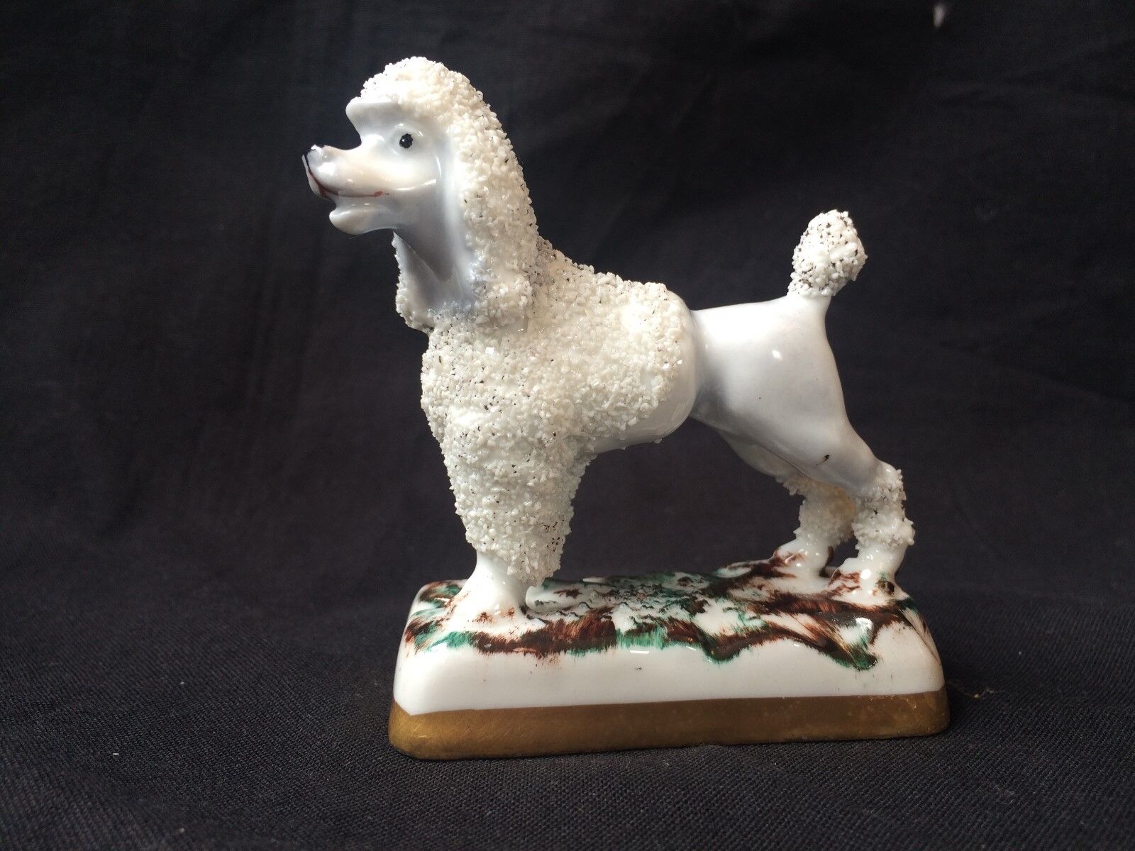 Antique German Miniature Porcelain Ceramic White Poodles Dog Anchor Mark