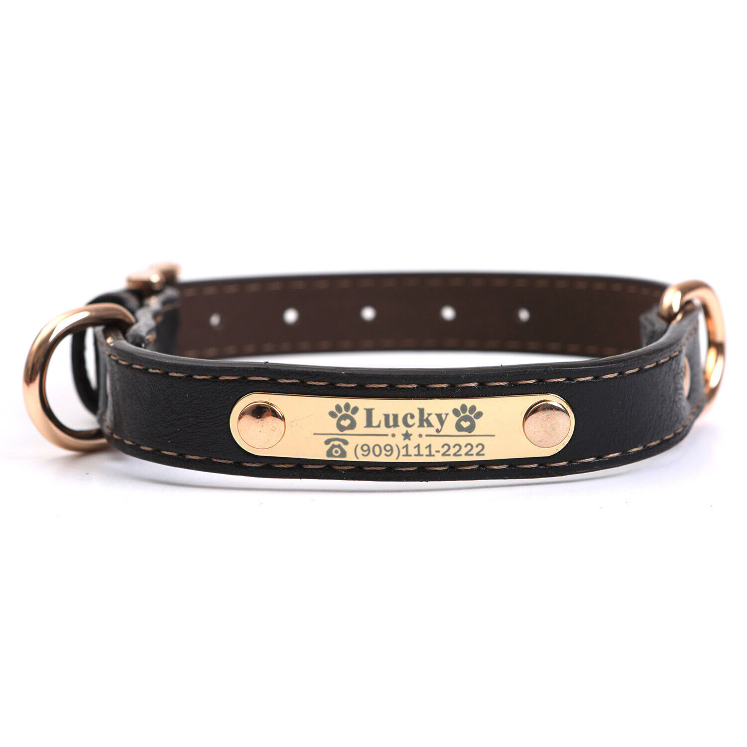 PU Personalized Dog Collars Name ID Collar with Nameplate Engraved XS-XL