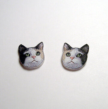 Calico Cat Stud Earrings Handcrafted Plastic Made in USA