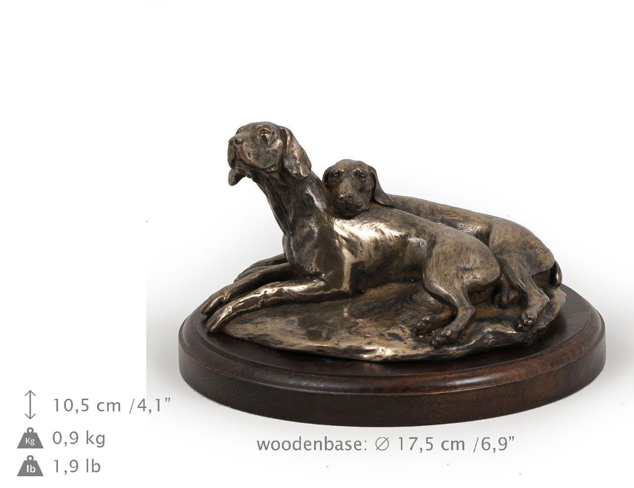Weimaraner paur, dog bust/statue on wooden base , ArtDog , CA