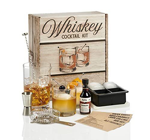 Whiskey Cocktail Kit: Rocks Drinking Glass Set, 750ml Crystal Mixing Glass, 