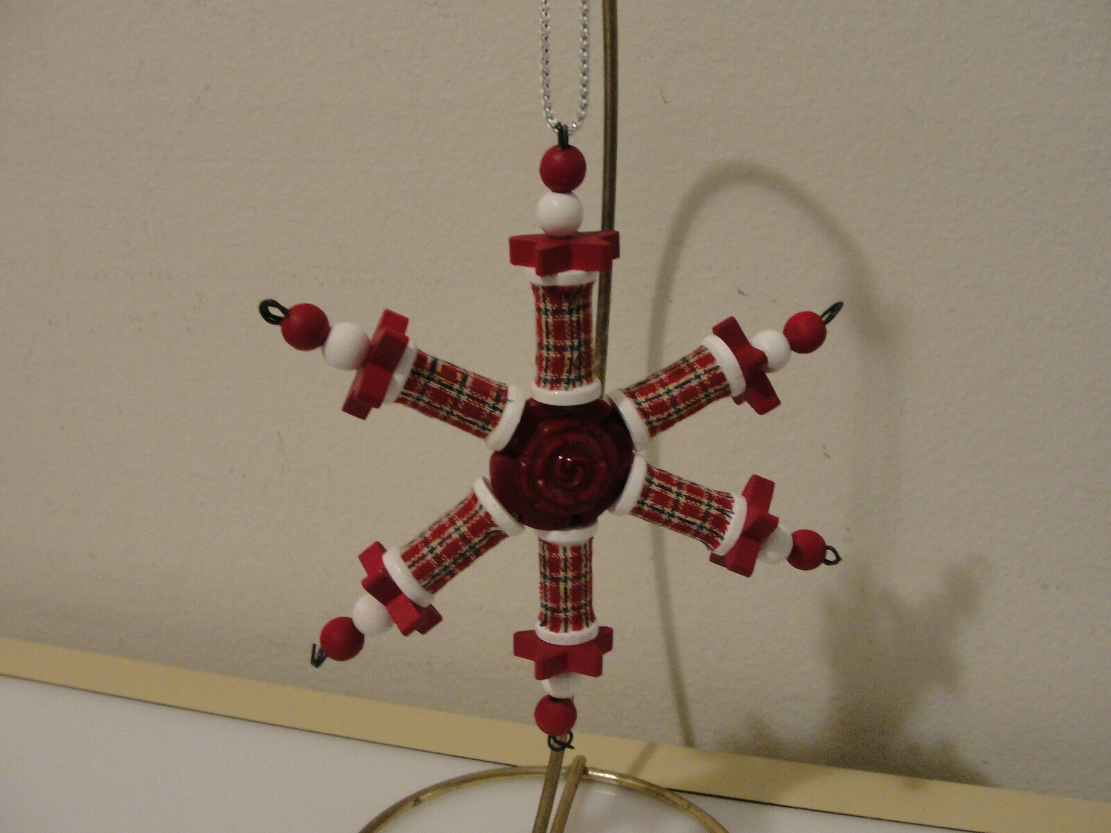 Christmas tree ornament button and red & white plaid snowflake 4.5\