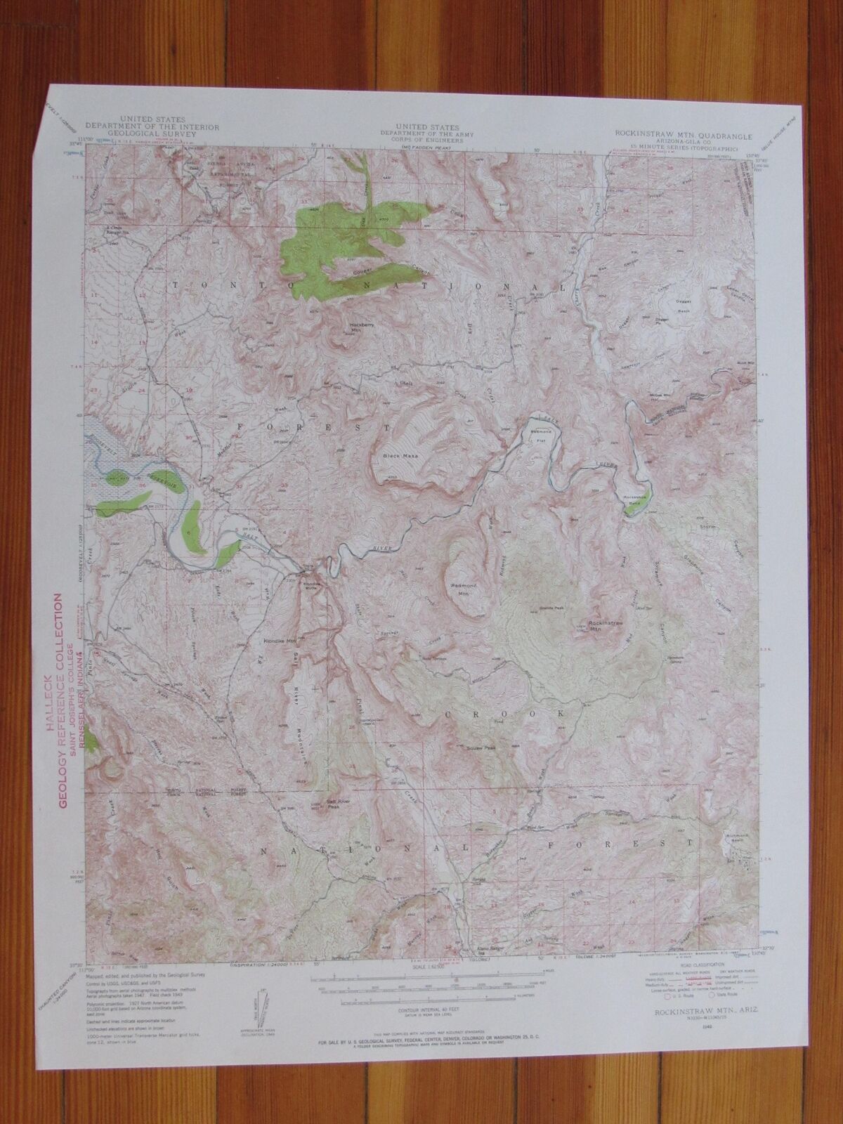 Rockinstraw Mountain Arizona 1957 Original Vintage USGS Topo Map