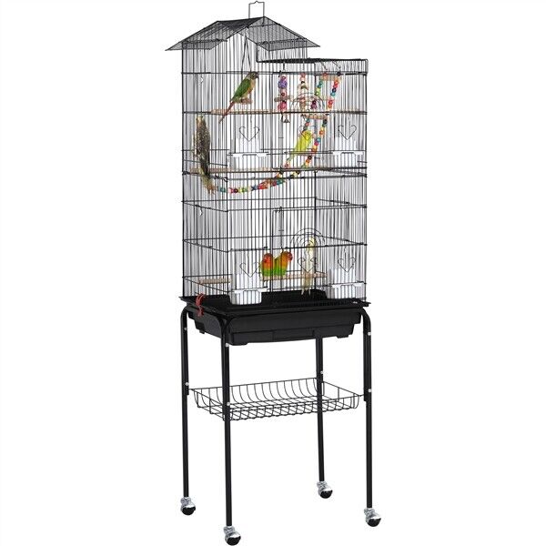 Roof Top Large Parakeet Bird Cage for Cockatiels Conures Finches w/ Stand&Toys