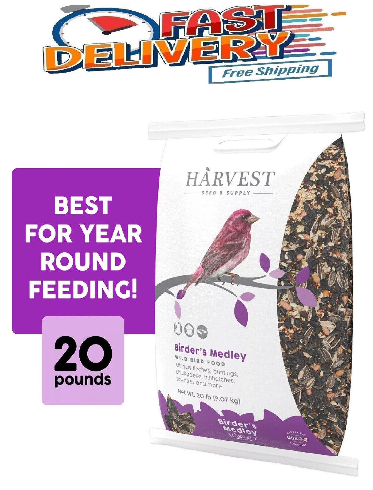 Harvest Seed & Supply Birder's Medley Wild Bird Food, Premium Mix of Bird Seed,