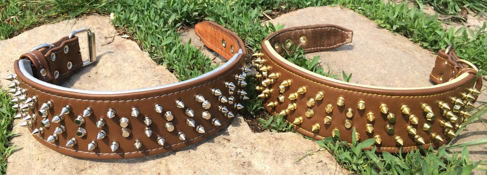 Real leather, hand made, 2.8 inch wide dog collar with studs and spikes. L- XXL