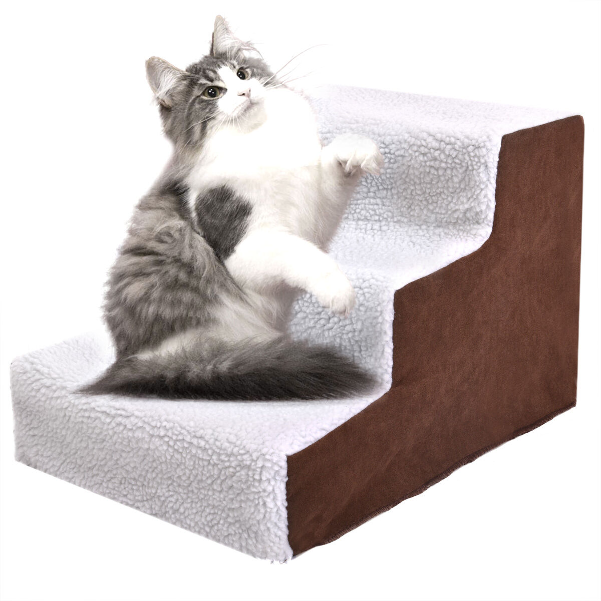 Pet Stairs 3 Steps Soft Portable Cat Dog Ladder w/ Cover Animal Ramp Small Climb