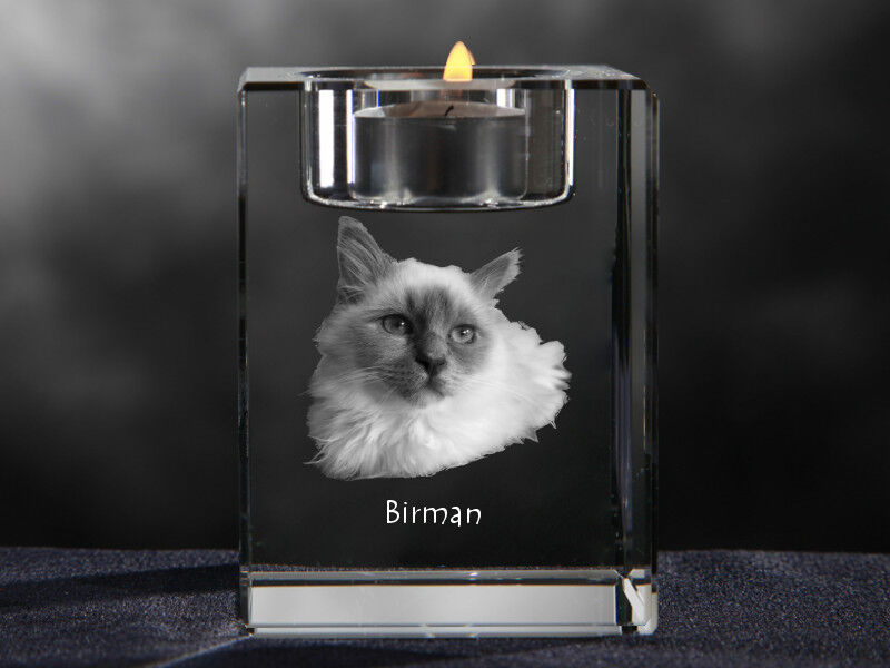 Birman, crystal candlestick with cat, souvenir, Crystal Animals CA
