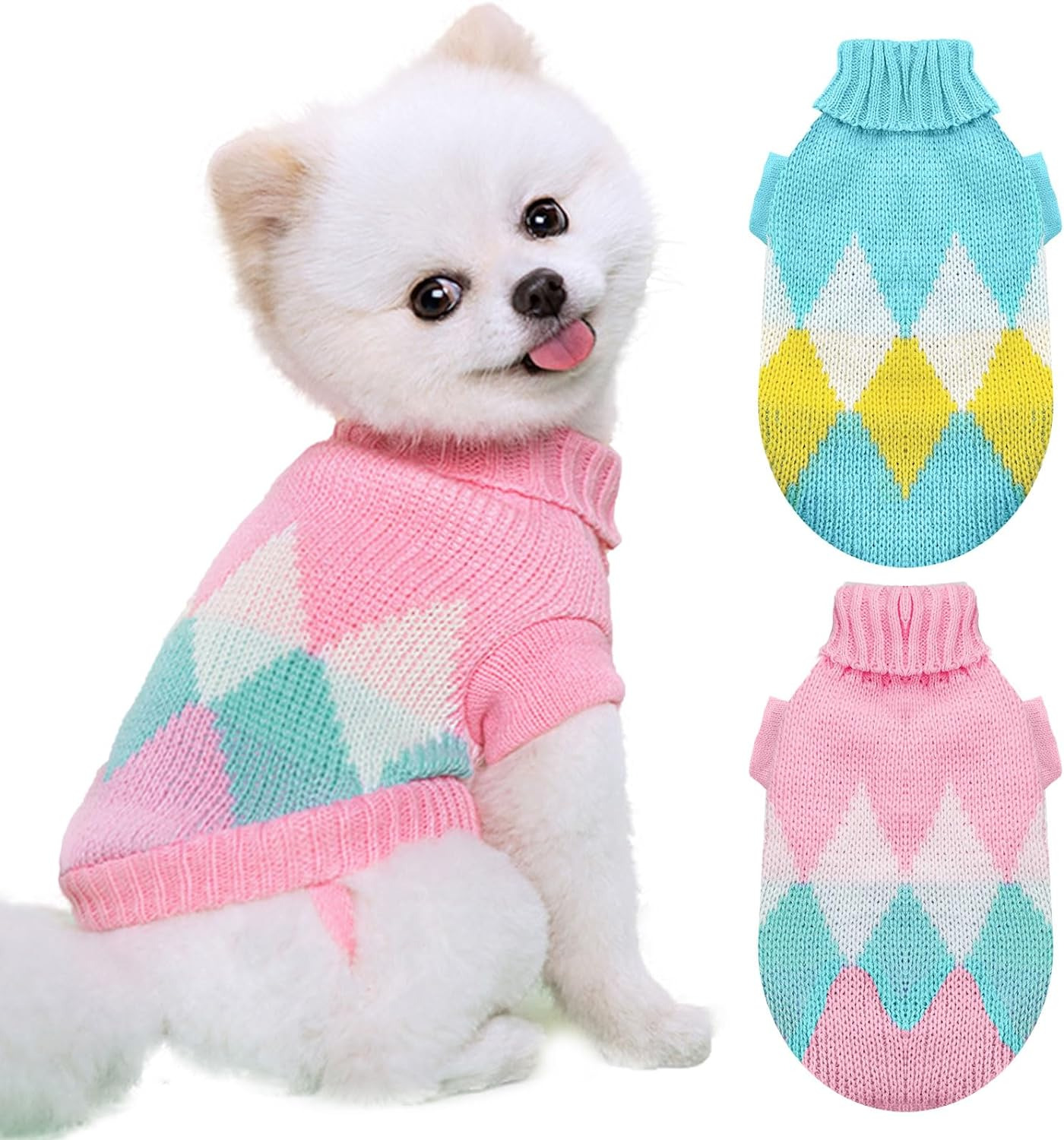 2 Pack Dog Knitted Sweaters for Small Dogs Cats Cute Turtleneck Puppy Pullover K