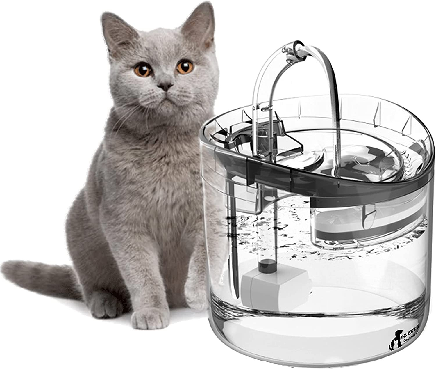 Cat Water Fountain, 1.8L Clear Automatic Water Dispenser for Pet Drinking Founta