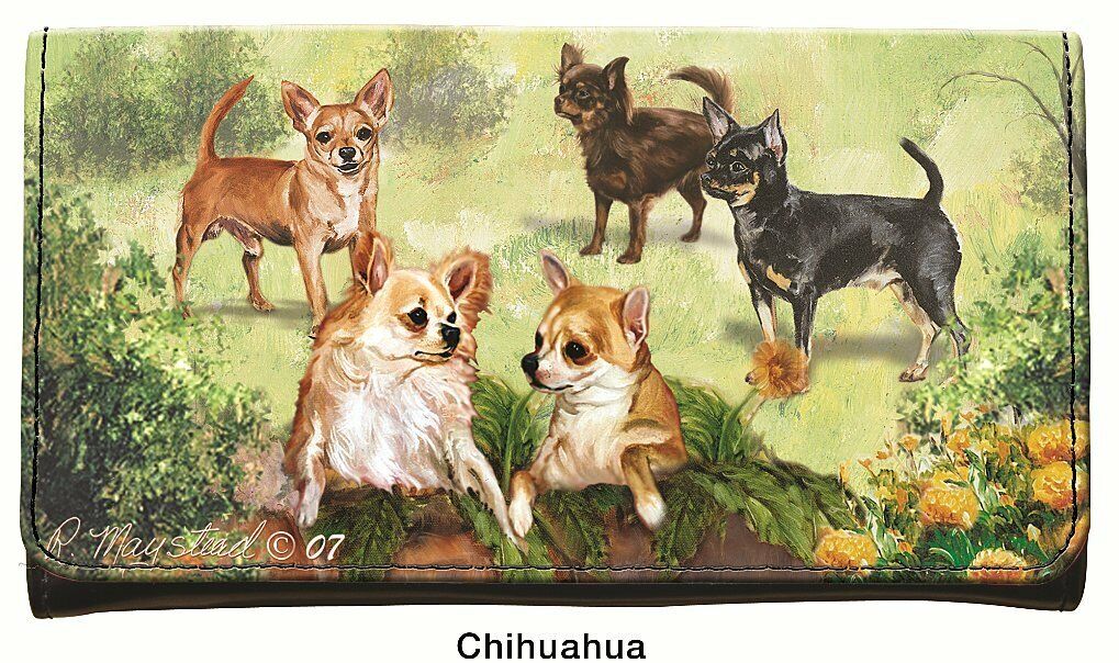 New Chihuahua Dog Check Book Wallet w/ Zipper 5 Chihuahuas Artist Ruth Maystead
