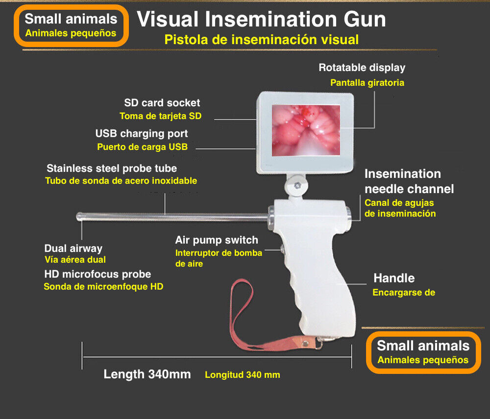 Visible insemination gun for small animals, Pistola de inseminación para animale