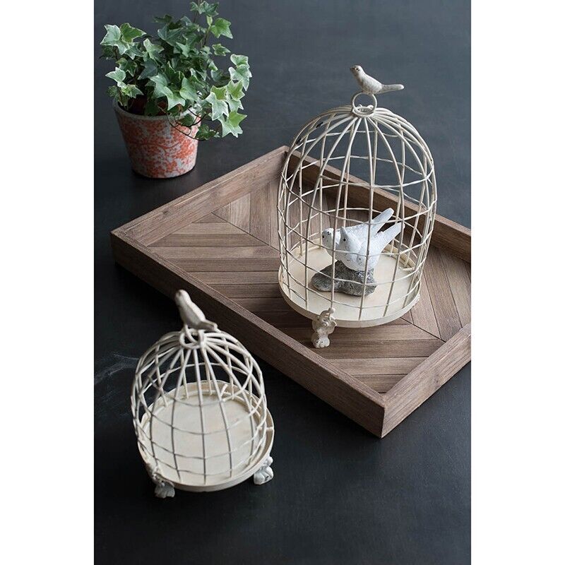 Decorative Birdcages With Bird Finial Two Birdcages With a Warm Cream Finish