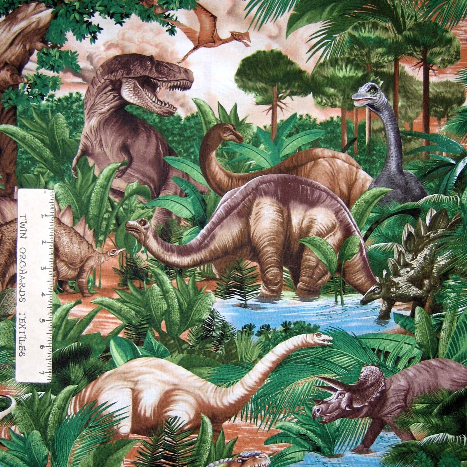 Animal Fabric - Dinosaur T Rex Jungle Scene - Timeless Treasures YARD