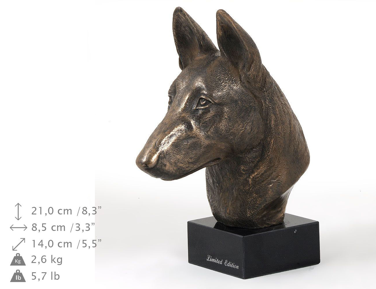 Malinois, dog bust marble statue, ArtDog Limited Edition, USA