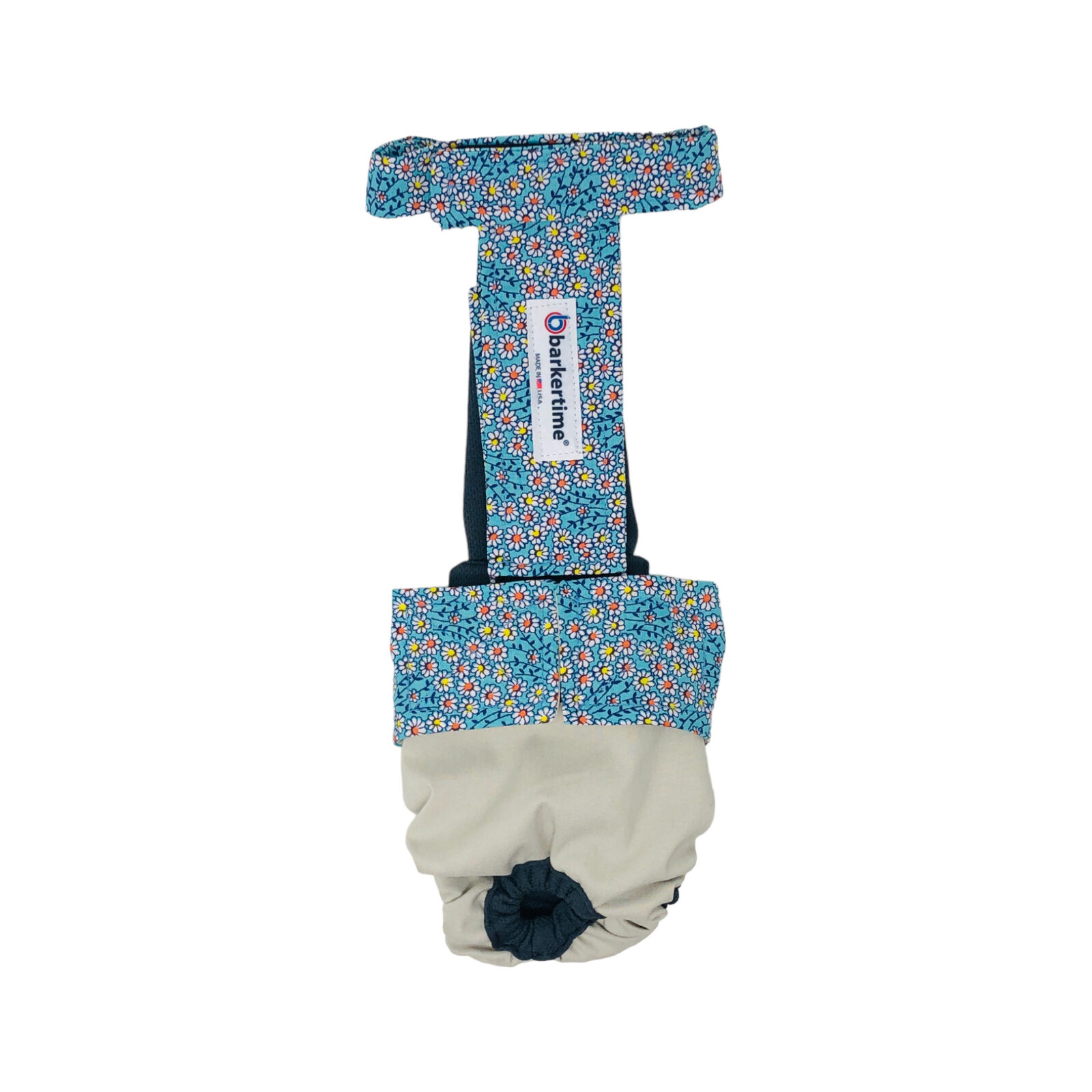 Dog Diaper Overall - Made in USA - Light Blue Daisy Flower on Frosty Cream Es...