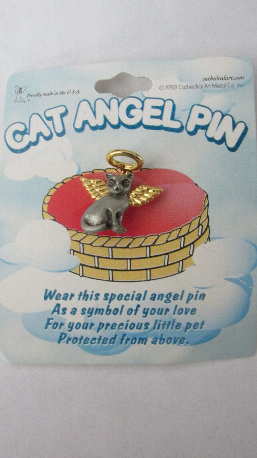 Cat Angel Pin Guardian Angel Lapel Pin Gold & Pewter Toned Cat 