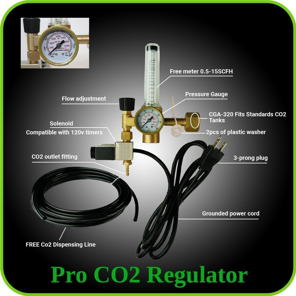 Hydroponics (Co2) Regulator Emitter System with Solenoid Valve and Flow Meter