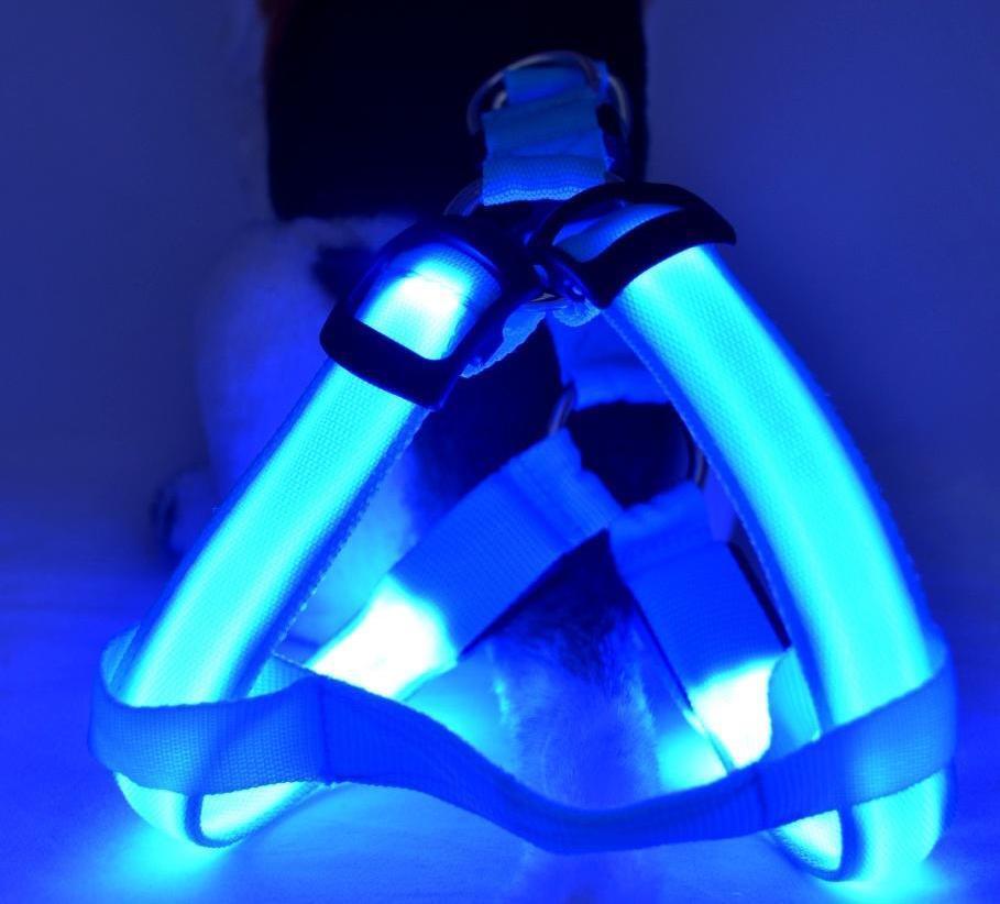 RECHARGEABLE LED PET GLOW-IN-THE-DARK HARNESS dog safety chest neck flash light