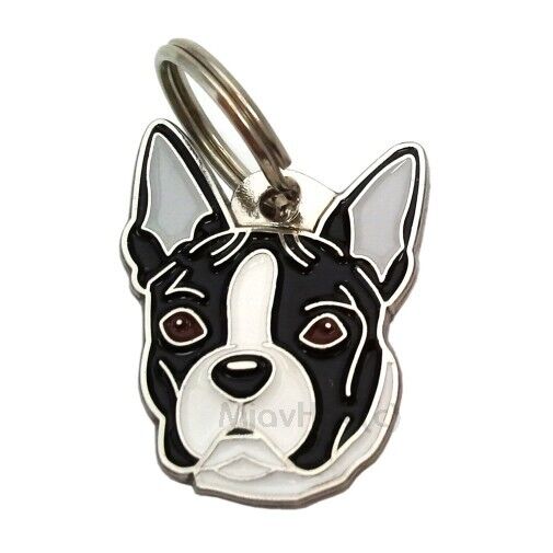 Dog name ID Tag,  Boston terrier, Personalized, Engraved, Handmade, Charm