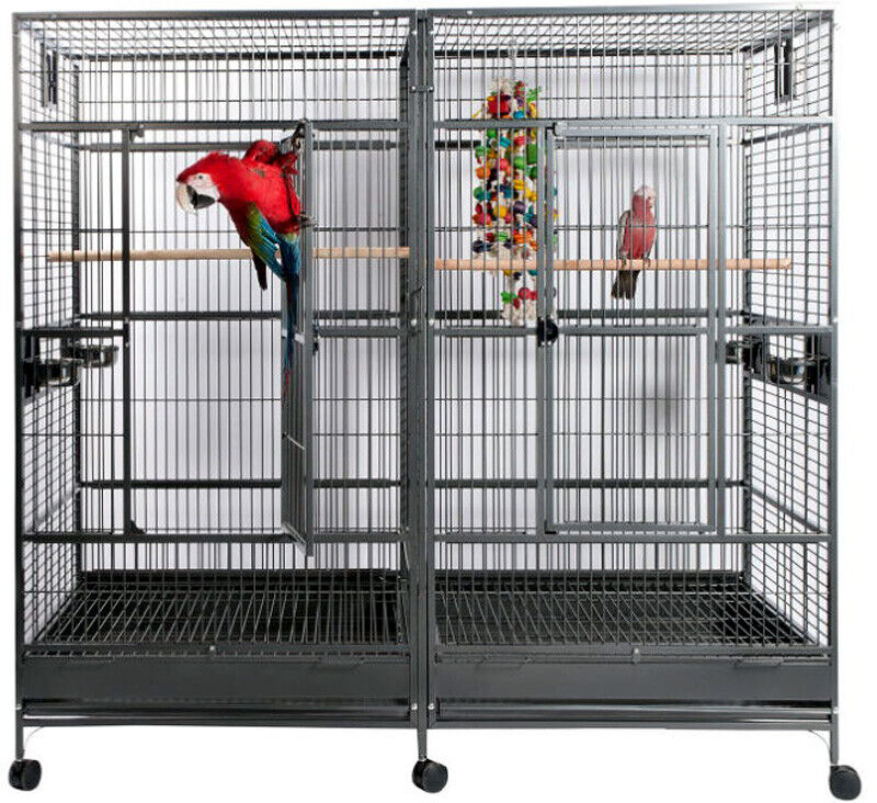 LARGE Double Macaw Parrot Cockatoo Bird Breeder Pet Cage w/ Divider Black Vein