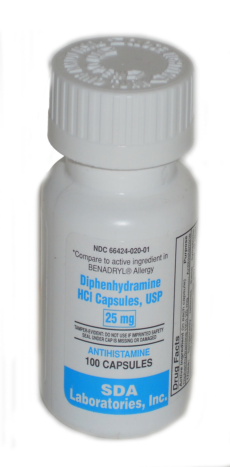 Diphenhydramine HCL 25 mg, 100 Capsules- Exp. 05-25