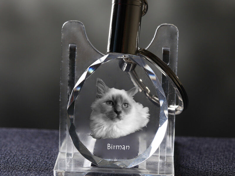 Birman, Cat Crystal Round Keyring, High Quality, Crystal Animals CA