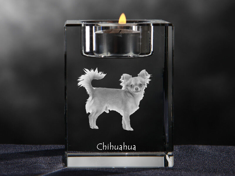 Chihuahua, crystal candlestick with dog, souvenir, Crystal Animals CA
