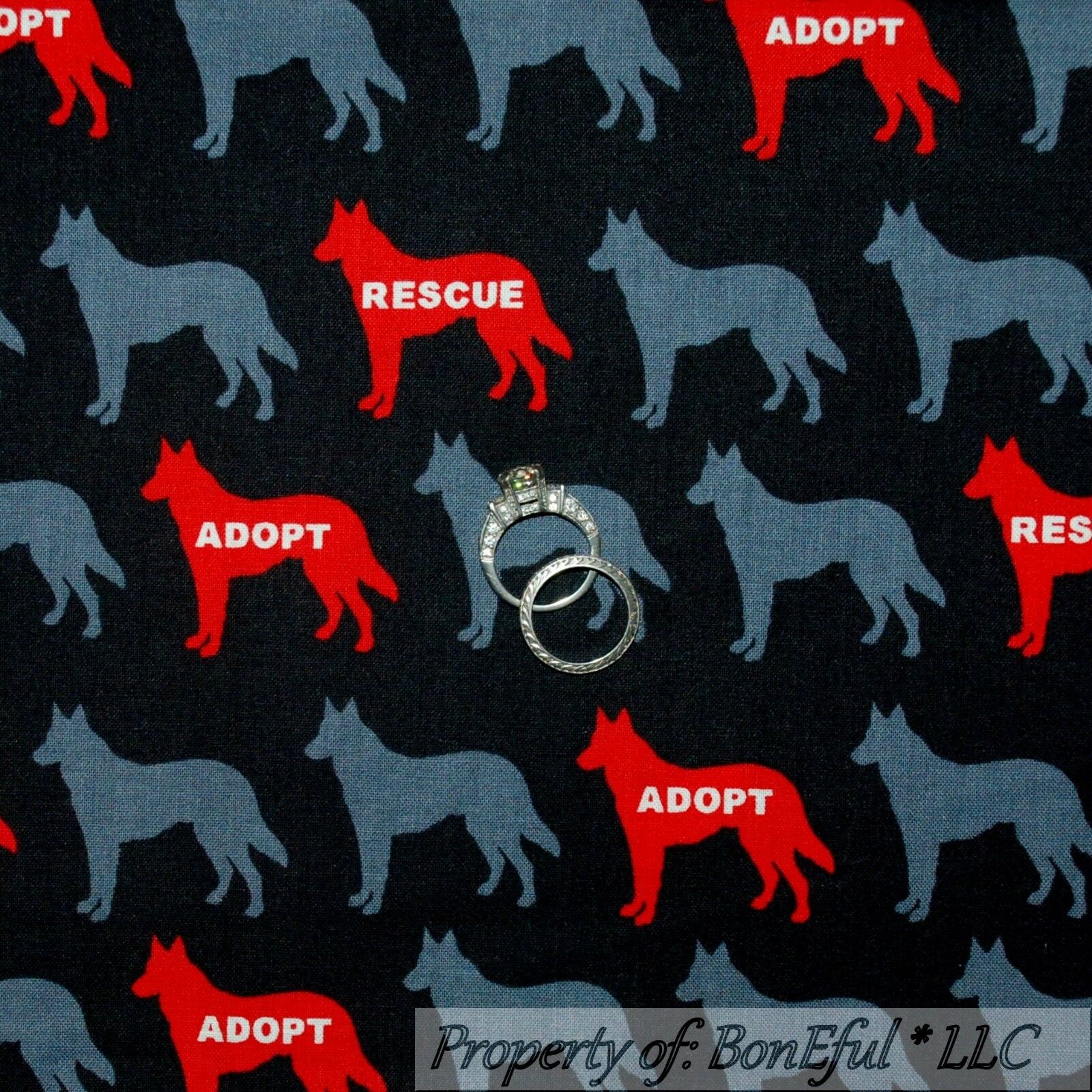BonEful Fabric FQ Cotton Quilt Black Red B&W DOG German Shepherd Stripe L Rescue