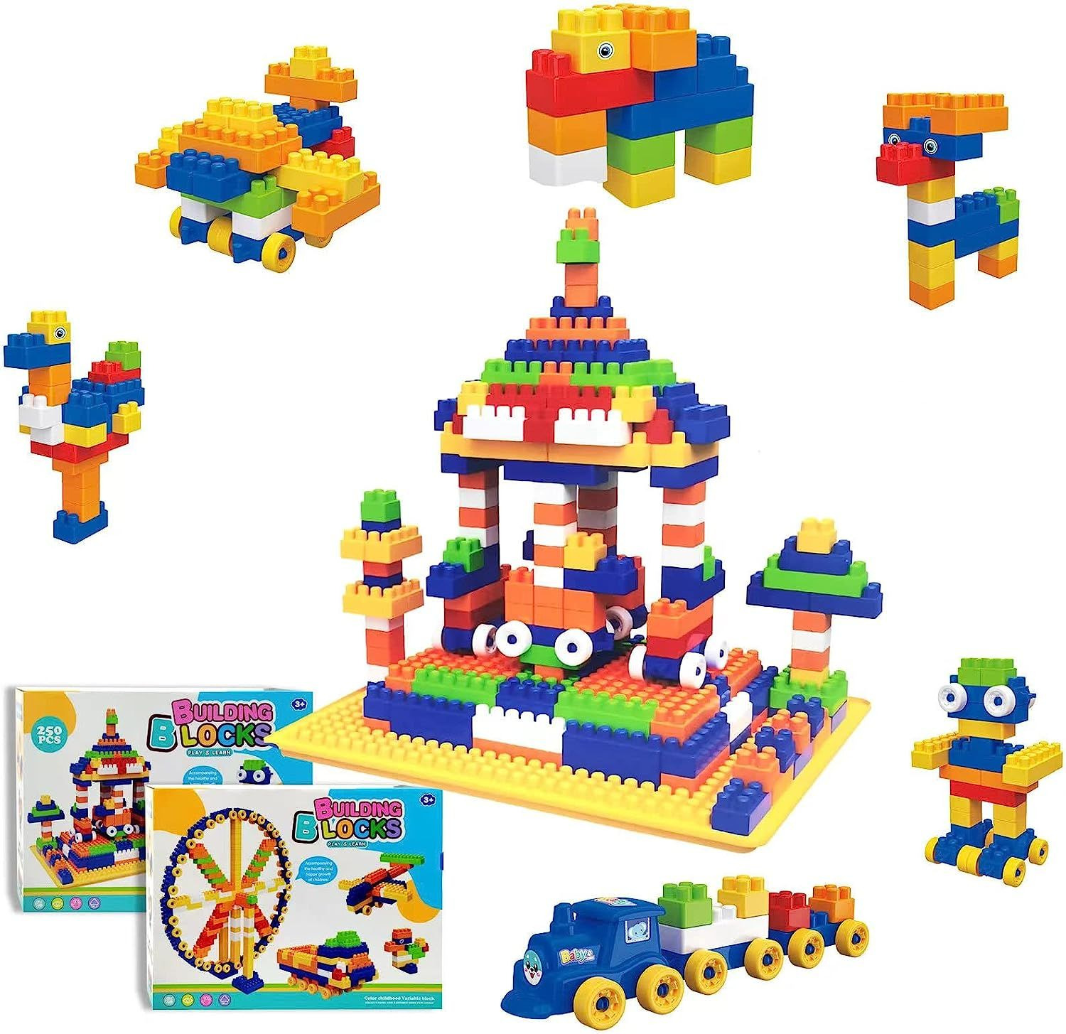ONONCE Building Block Toys for Toddler, 250 Pieces Kids Toddler Blue 