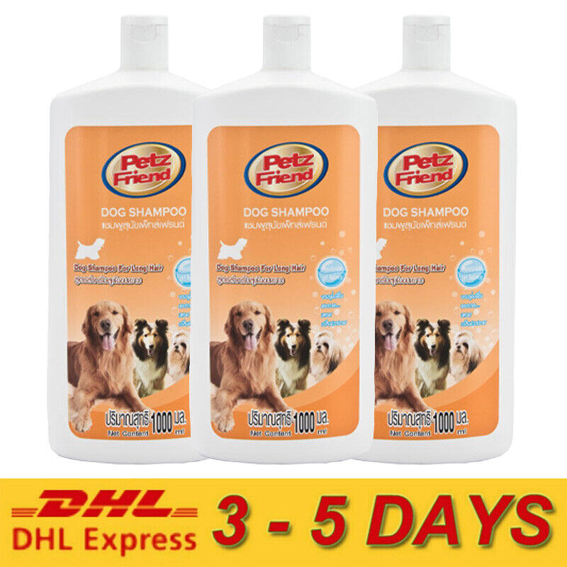 3 x New Petz Friend Dog Pet for Long Hair Shampoo Wash Bath Shower Spa 1000 ml.