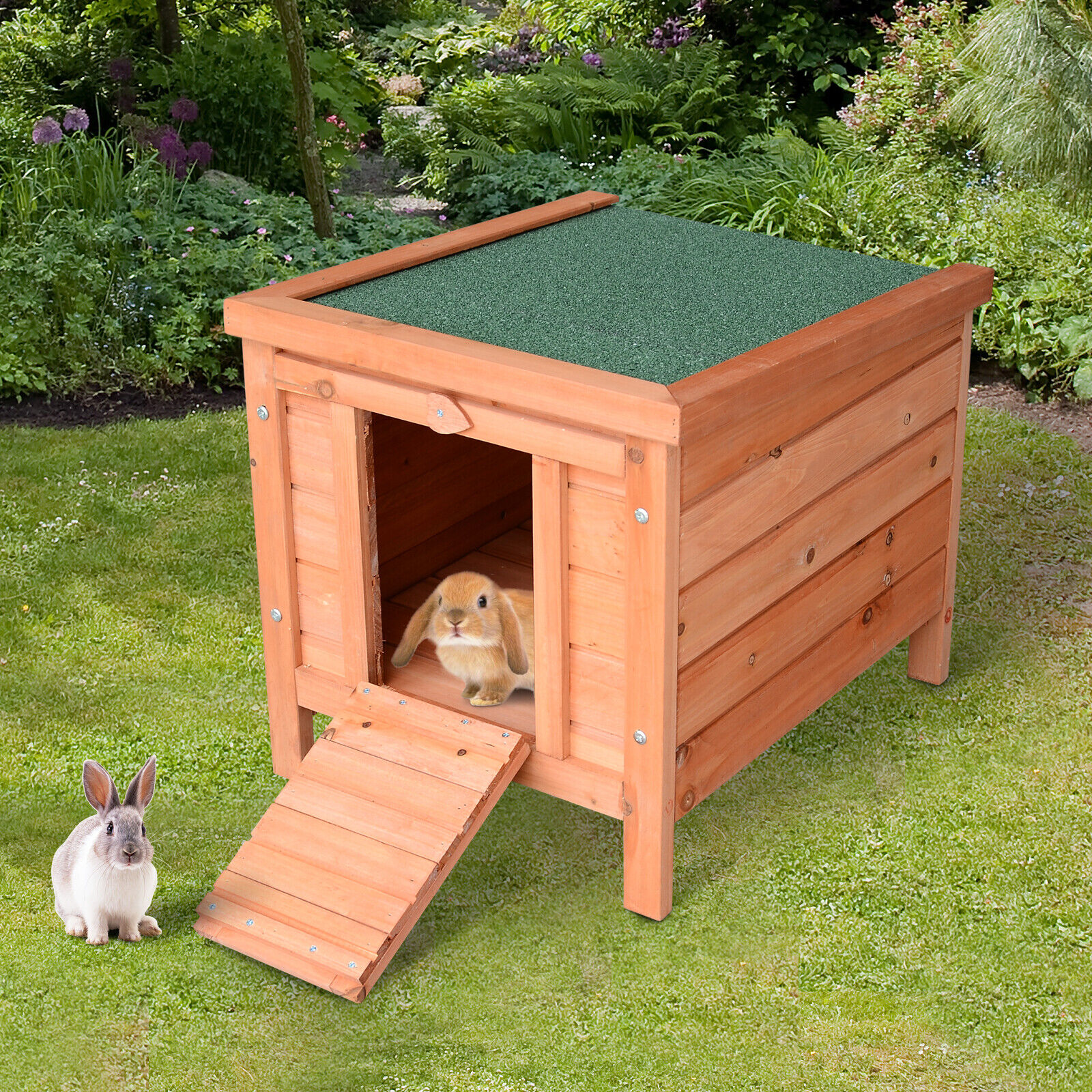 PawHut Wooden Rabbit Hutch 20\'\' Pet Habitat Cages Bunny Small Animal House New