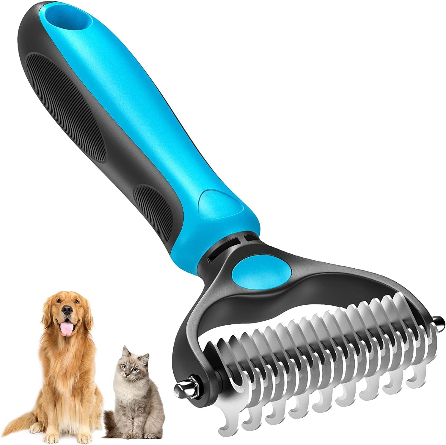 Pet Grooming Brush, Double Sided Shedding and Dematting Undercoat Rake Comb for 
