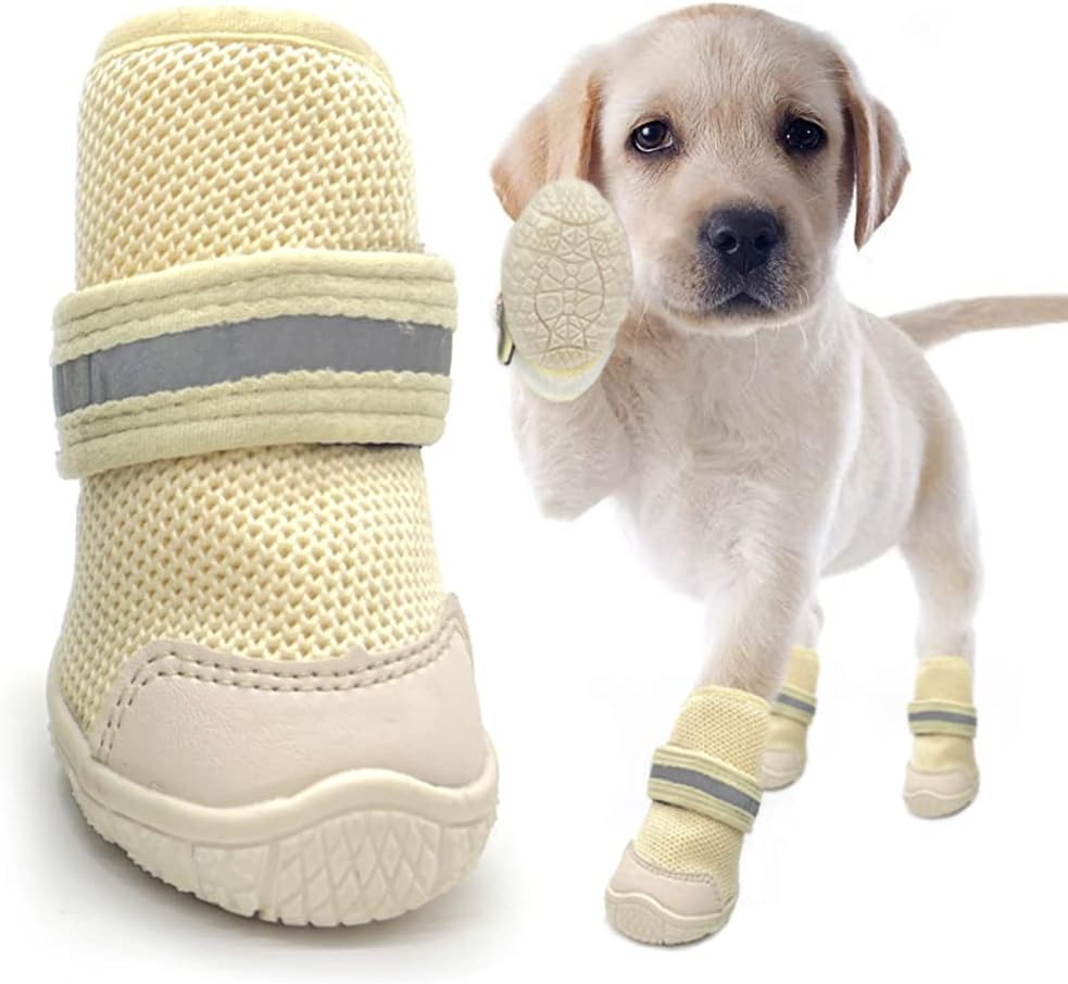 4Pcs Dog Boots Breathable Dog Shoes Dog Booties with Reflective Straps, Anti-Sli
