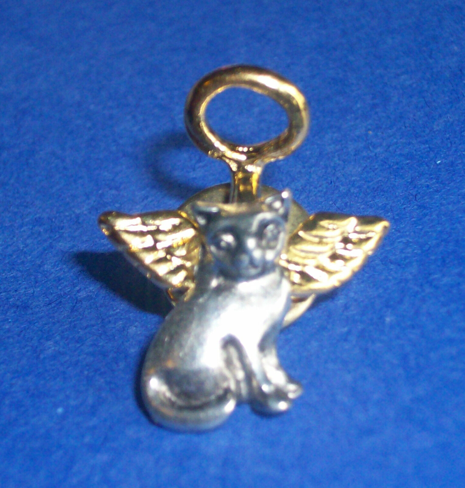 Pewter ANGEL CAT w/ Gold Electroplated Halo & Wings Lapel Pin * Cat Lover Gift