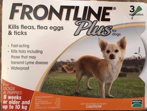 Frontline Plus 3 Pack / 3 Months Supply For Dogs 0-22lbs 0-10KG Orange New 