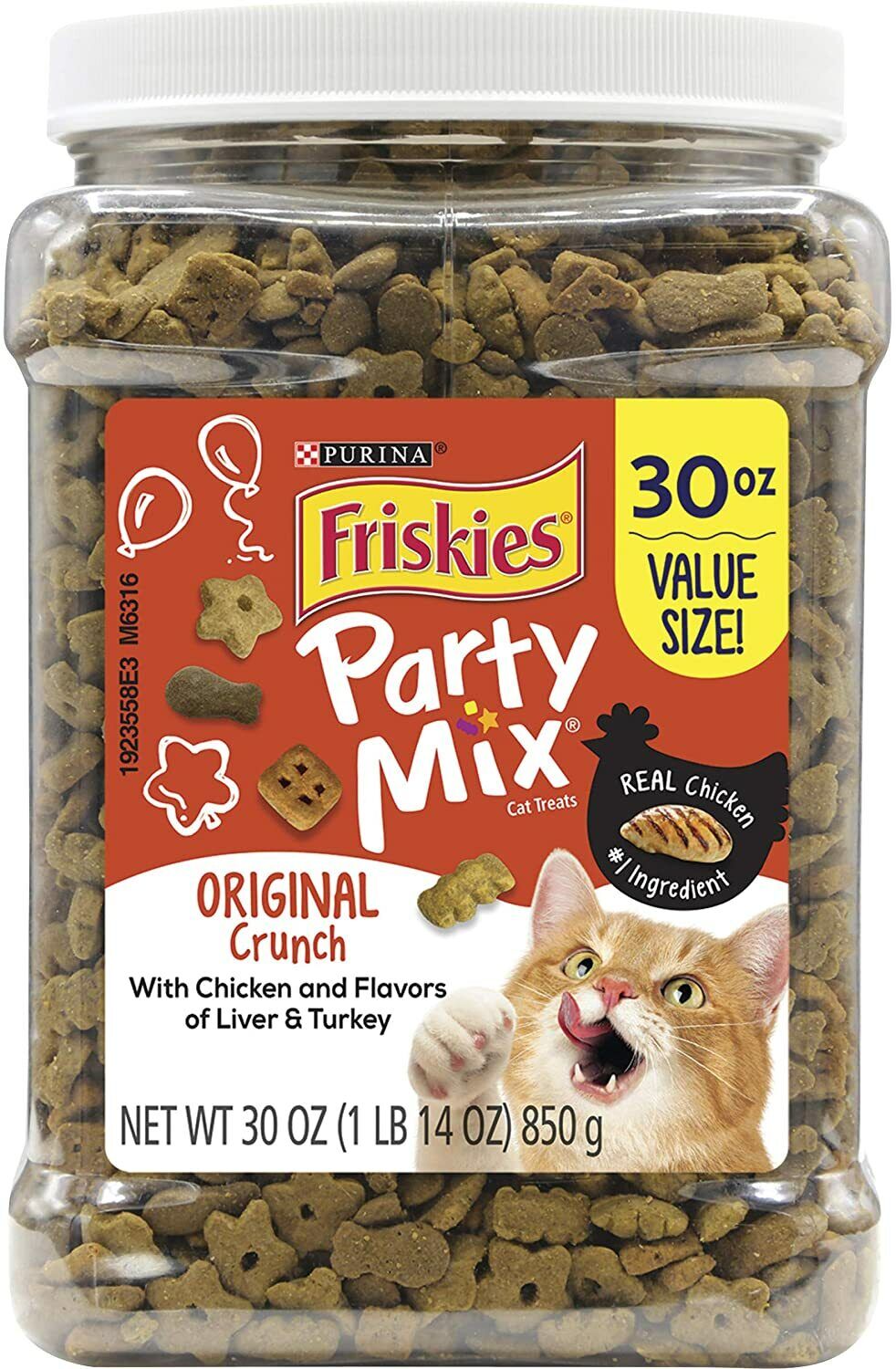 Friskies Party Mix Adult Cat Food Treats Canisters – Real Chicken 30 oz