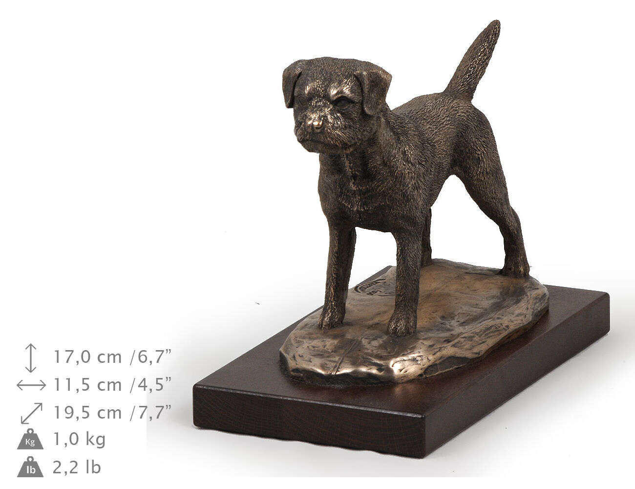 Border Terrier, dog bust/statue on wooden base , ArtDog , CA