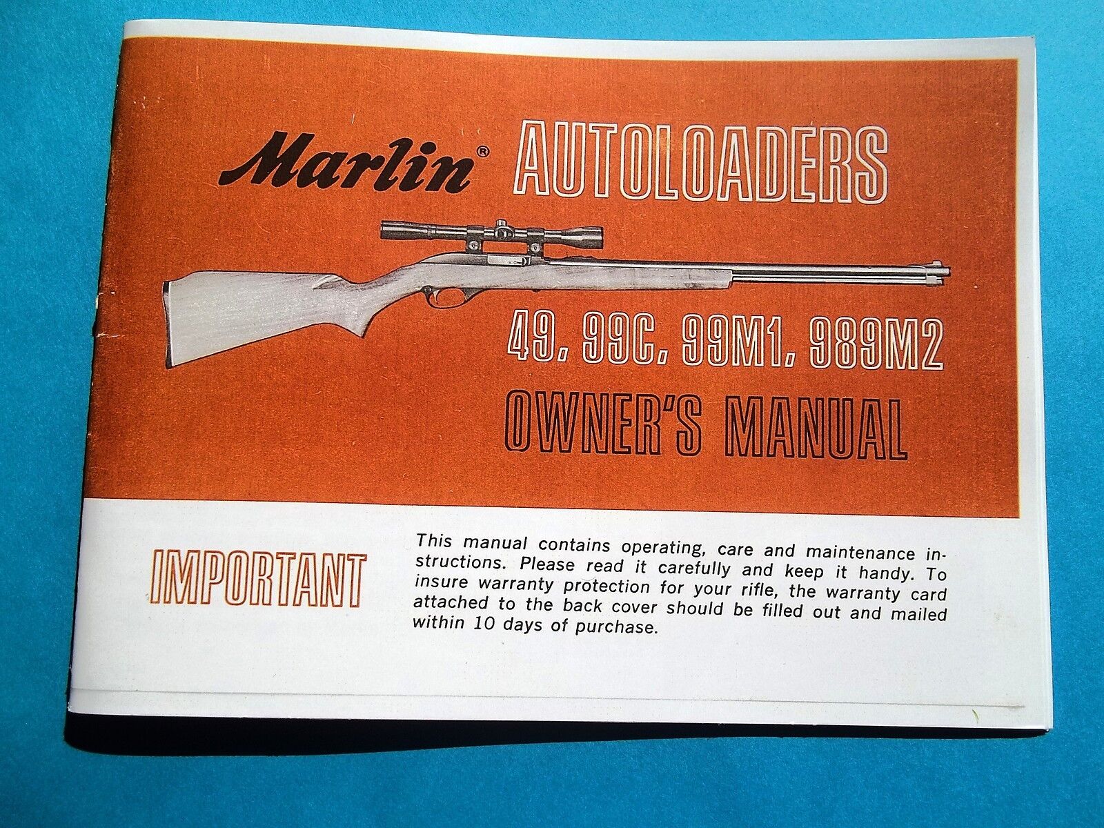 MARLIN MODEL 49, 99C, 99M1, 989M2 SEMI-AUTO OWNERS INSTRUCTION MANUAL 15 pages