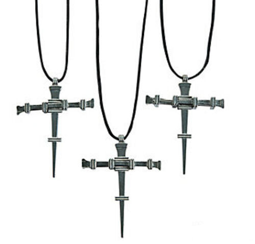 12x Pewter Nail Cross Necklaces - Christian Religious Inspirational Biker Gothic