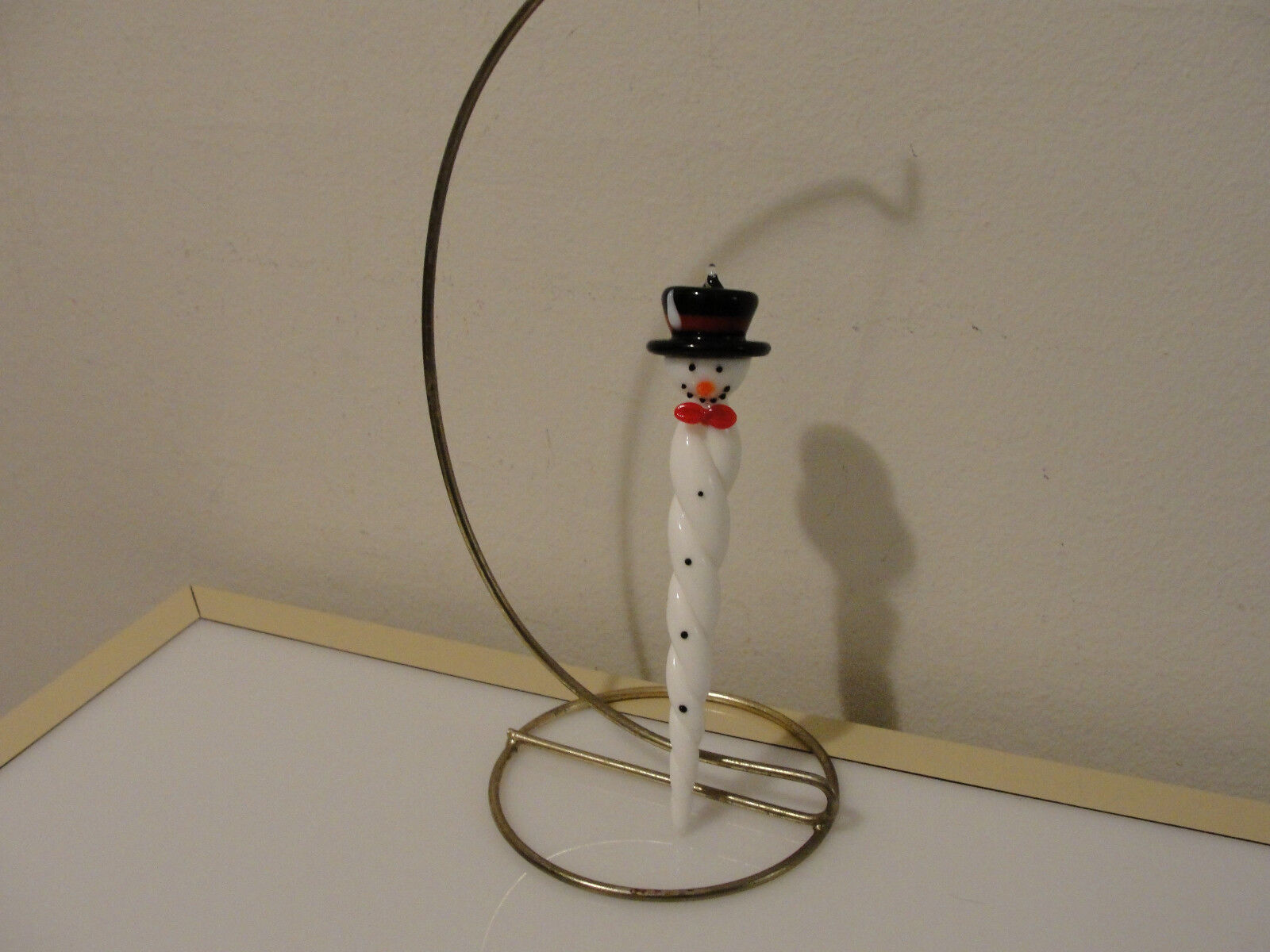 glass snowman twirl stick Christmas tree ornament with hat 5.75\