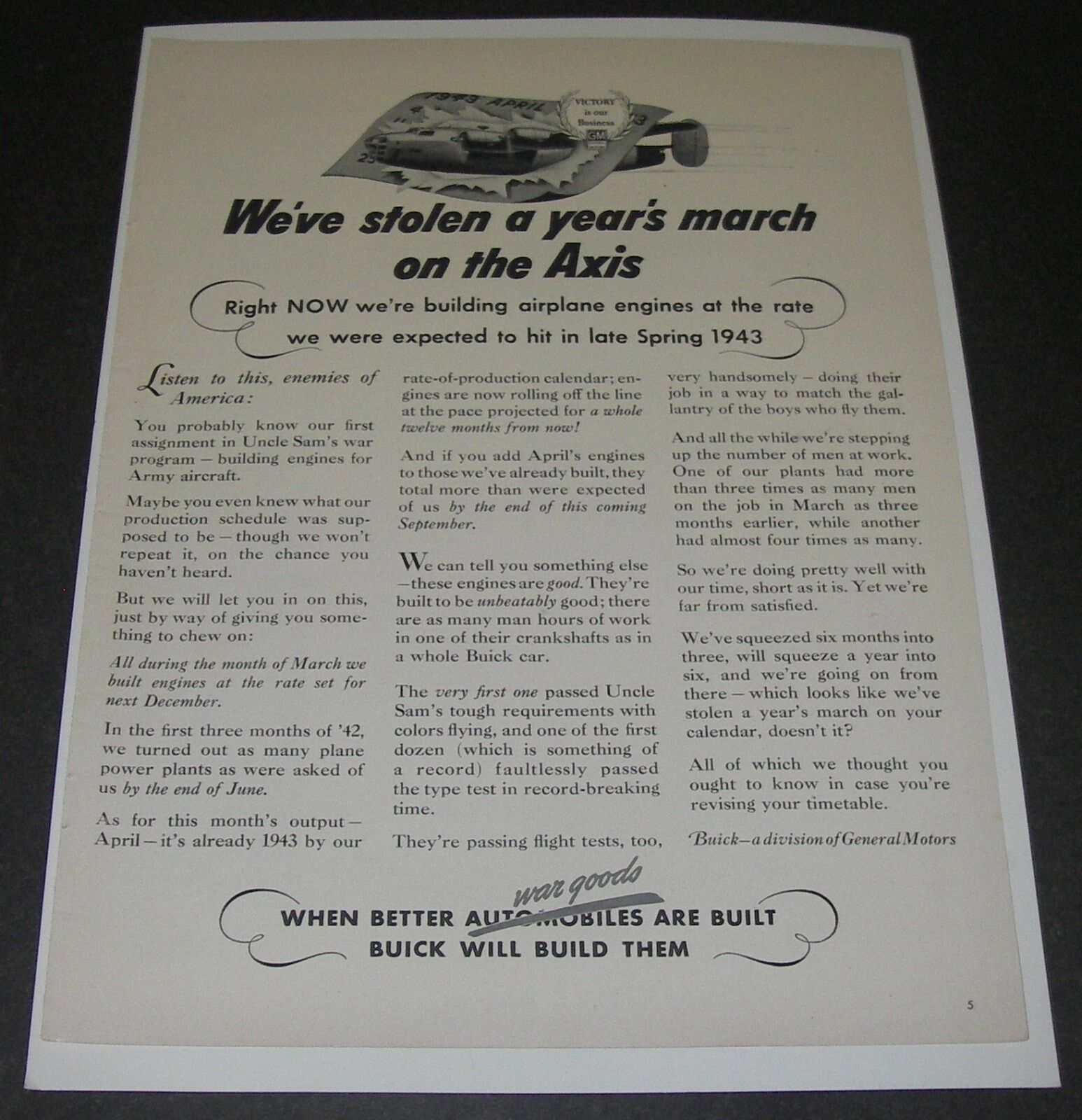 Print Ad WW2 1942 Buick General Motors War Production Victory is our Business
