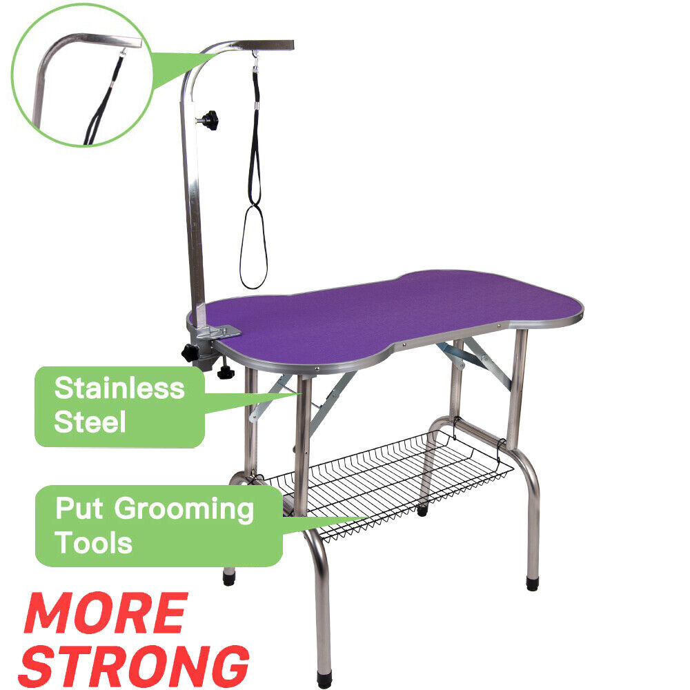 32” Heavy Duty Pet Professional Dog Bone Pattern Foldable Grooming Table Purple