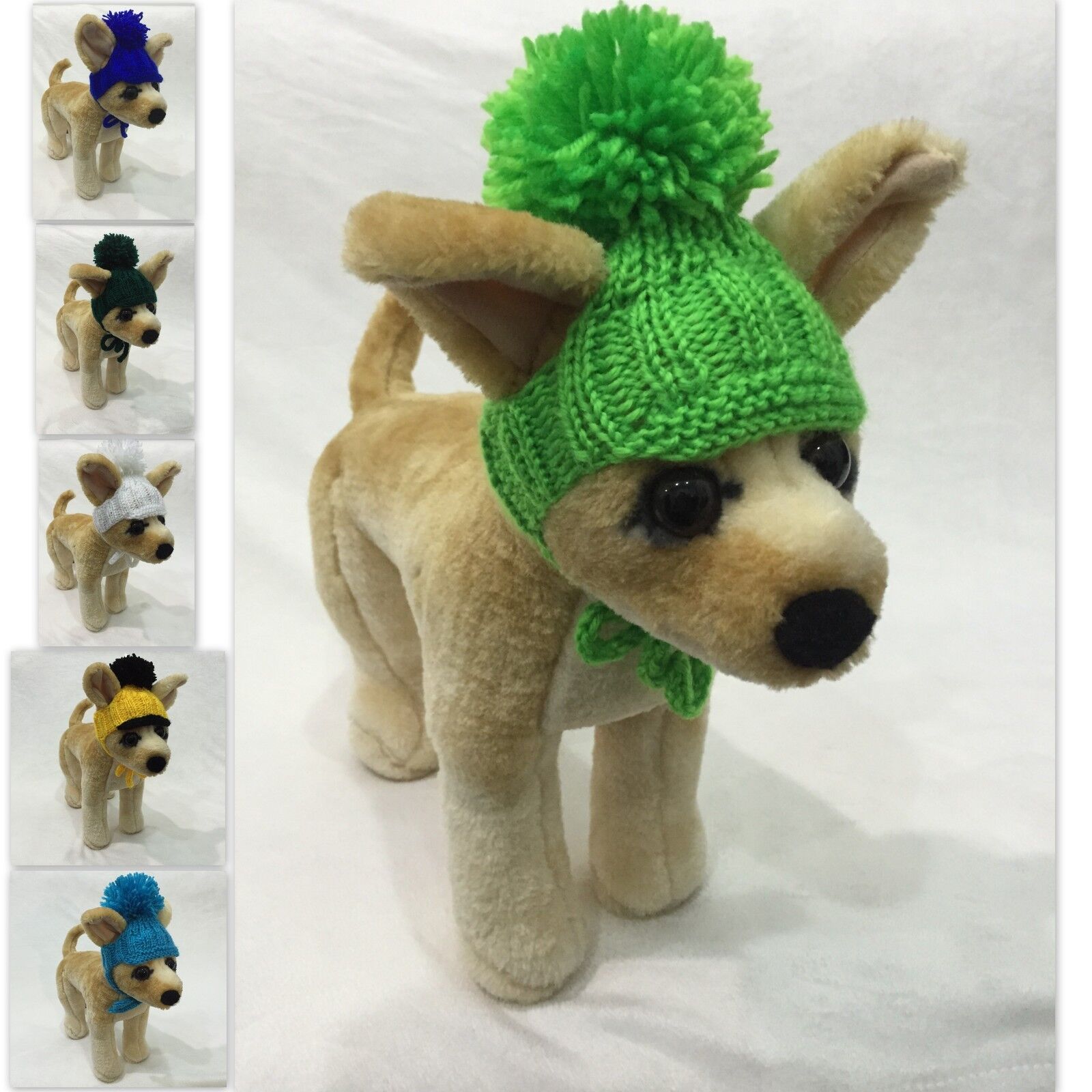 Handmade Knit Clothes Pompom Visor Hat With Ties for Dogs / Pets Size XXS, XS, S