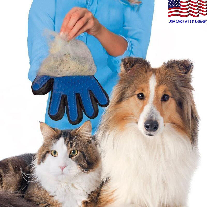 Pet Dog Cat Gentle Deshedding Brush Grooming Glove Massage Hair Fur Removal Tool